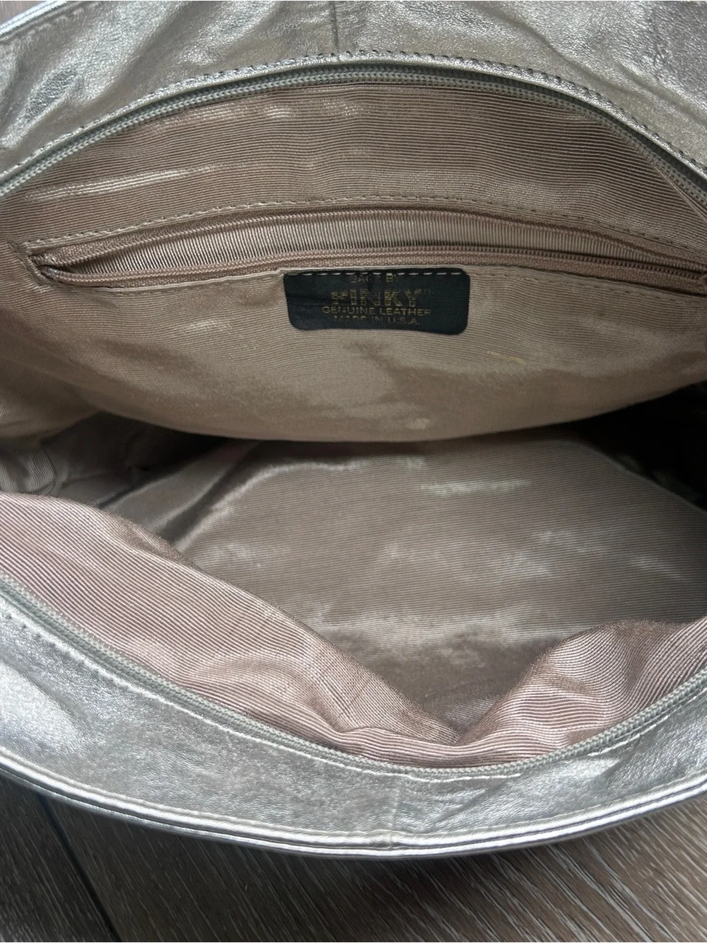 Bags by Pinky • Metallic Silver Studded Shoulder Bag • Genuine Leather •USA Made - Picture 9 of 12